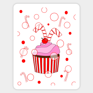 RED Festive Christmas Cupcake With Candy Canes Sticker